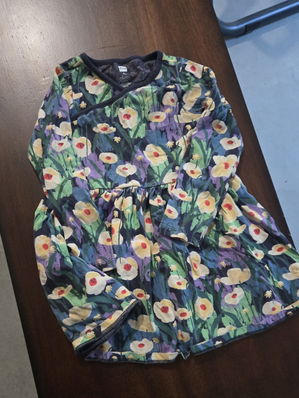 Tea Collection Navy Floral Knit Dress with Cream, Green and Purple